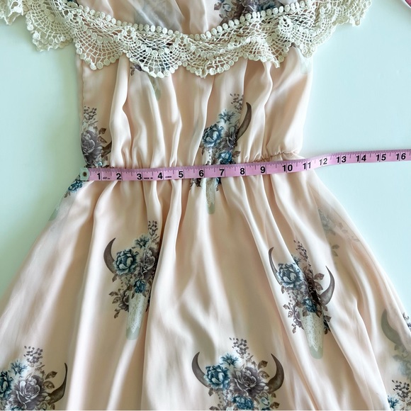Charlotte Russe Pink Floral Longhorn Skull Midi Dress, Small - Picture 7 of 10